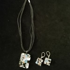 CHRISTOPHER & BANKS SPECKLED FOIL BLUE ORANGE BLACK NECKLACE WITH EARRINGS SET
